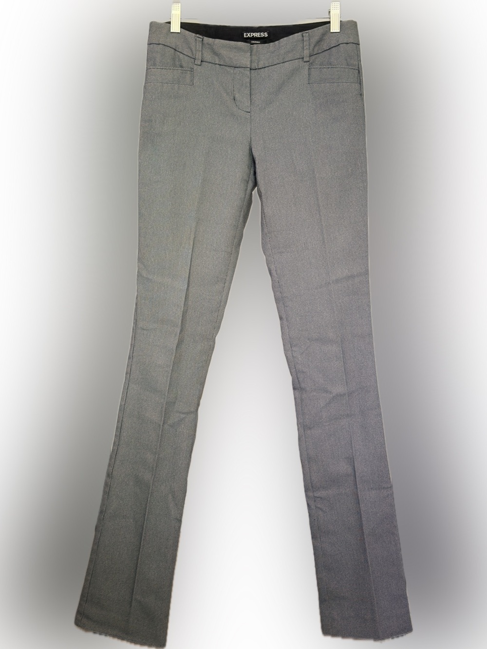 🩶 EXPRESS Columnist Editor Dress Pants Gray Micro Print Stretch Slacks 00L